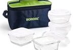 Borosil Alfa Green Universal Lunchbox | 4pc (320ml x 2 Square + 240ml x 2 Round) Container Set Rs. 299 – Amazon