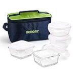 Borosil Alfa Green Universal Lunchbox | 4pc (320ml x 2 Square + 240ml x 2 Round) Container Set Rs. 299 – Amazon