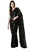 SWADESI STUFF Black Heavy Georgette Sequence Work Saree with Banglory Silk Blouse Rs. 484 – Amazon
