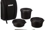 Amazon Brand – Solimo Stainless Steel Microwave Safe Lunch Box Set of 5 | 3 Containers (470ml, 330ml, 230ml) with Cutlery Rs. 188 – Amazon