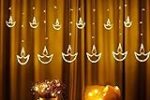 Desidiya Warm White Diya/Diwali Light Curtain, Led String Copper Lights with Pack of 12 Hanging Diyas Rs. 389 – Amazon