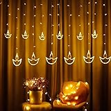 Desidiya Warm White Diya/Diwali Light Curtain, Led String Copper Lights with Pack of 12 Hanging Diyas Rs. 389 – Amazon