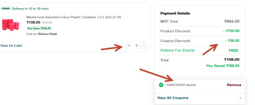 Mastercook Assorted Colour Plastic Container 1.5 L (Set of 10)