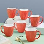 Larah by BOROSIL 6pc Opalware Curl Sunset Orange Tea/Coffee Mug Set (200 ml Each) Rs. 368 – Amazon