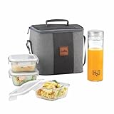 CELLO Glassy Square Lunch Box Set of 4 | (320ml x 3) & 1 Glass Water Bottle