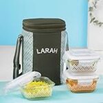 Larah Glassware Gracia Glass Lunchbox with Bag | 3pc Square Container Set (320 ml Each) Rs. 481 – Amazon