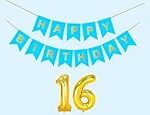 Mystic Toy Store 16th Sky Blue Happy Birthday Decoration Kit