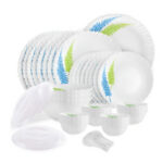 Cello Dazzle Series White 47 Pieces Opalware Microwave Safe Dinner Set