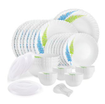 Cello Dazzle Series White 47 Pieces Opalware Microwave Safe Dinner Set