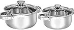 Amazon Brand – Solimo Set of 2 Stainless Steel Cook and Serve Set | Glass Lid