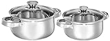 Amazon Brand – Solimo Set of 2 Stainless Steel Cook and Serve Set | Glass Lid