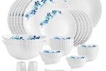 CELLO Blue Swirl Dazzle Series Opalware Dinner Set of 35 Pieces