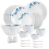 CELLO Blue Swirl Dazzle Series Opalware Dinner Set of 35 Pieces