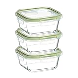 Amazon Brand – Solimo Borosilicate Glass Container with Lids (Set of 3)