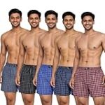 OPEX Men’s Checked Cotton Blend Lounge Boxer Shorts Pack of 5