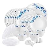 Cello Dinner Set Opalware Dazzle Series Blue Swirl, 49Pcs