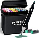 KLIFFOO Dual Tip Colorful Art Markers 24 Colors Sketch Pens With Carry Bag