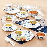 Larah By Borosil Twilight Silk Series Opalware Dinner Set with Glasses, 40 Pieces