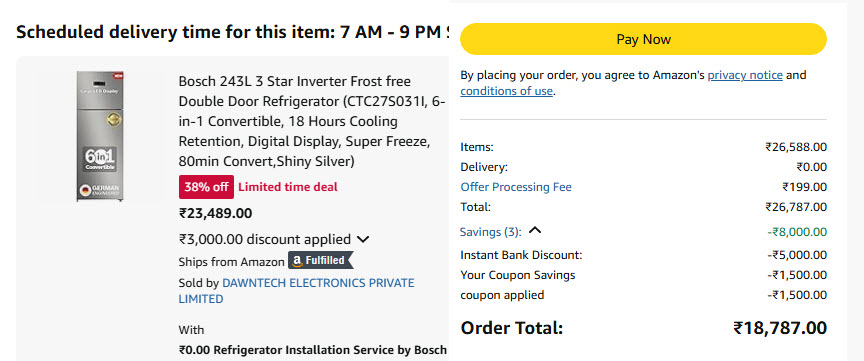 Bosch refrigerator offer and pricing details