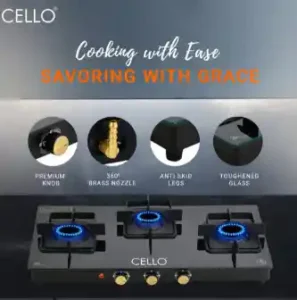 Cello Glass 3 Burners Automatic Gas Stove