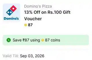 Buy Domino’s Gift Voucher worth ₹100 Using 87 Supercoins on Flipkart
