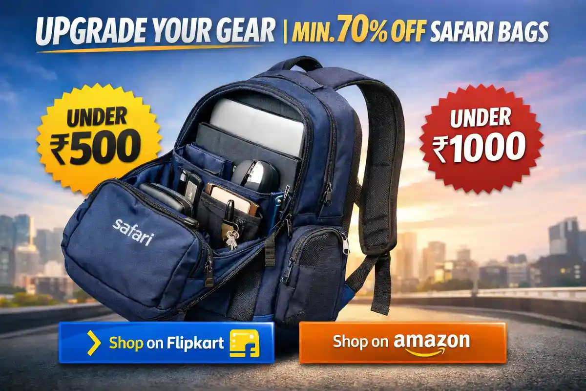 Massive savings on Safari backpacks! Shop under ₹500 and ₹1000 deals on Flipkart and Amazon with SlashDeals