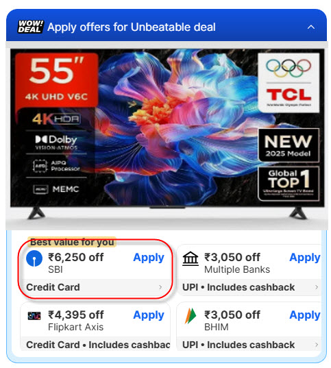 TCL TV 55 inch promotional offer details displayed