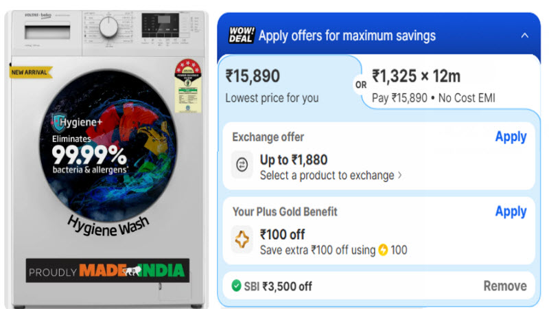 Washing machine with promotional offers displayed