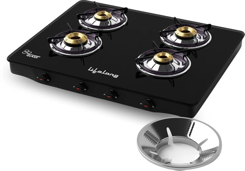 Lifelong Gas Stove with Toughened Glass Top (4 Burners)