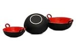 Caffeine Ceramic Handmade Stoneware Red and Black Serving Kadhai Set of 3 Microwave & Dishwasher Safe