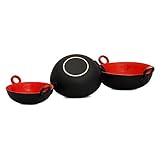 Caffeine Ceramic Handmade Stoneware Red and Black Serving Kadhai Set of 3 Microwave & Dishwasher Safe