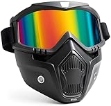 Btag Anti Scratch UV Protective Motorcycle Face Mask with Detachable Goggles | Anti-Fog UV Protection Riding Mask with Removable Breathable Filter | Full Face Windproof Shield for Biking.(Rainbow)
