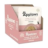 Applaws Natural Wet Cat Food for Adult Cats, Tuna Fillet & Salmon Recipe Mousse Pack of 12 x 70g Pouches