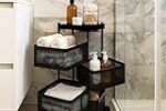 HomeGrits 4-Layer Revolving Square Storage Trolley – Black Metal