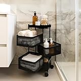 HomeGrits 4-Layer Revolving Square Storage Trolley – Black Metal