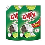 Giffy Liquid Dishwash Gel 900ml(Pack of 2) | Green Lime and Active Salt