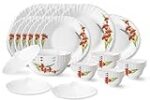 Larah by Borosil Red Iris Fluted Series Opalware Dinner Set | 31 Pieces