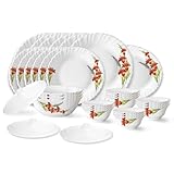 Larah by Borosil Red Iris Fluted Series Opalware Dinner Set | 31 Pieces