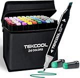 TEKCOOL Dual Tip Colorful Art Markers Sketch Pens 24 Colors With Carrying Case