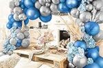 ITAF Silver & Blue Metallic Finish Shiny Balloons Pack of 50