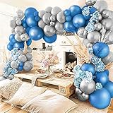 ITAF Silver & Blue Metallic Finish Shiny Balloons Pack of 50