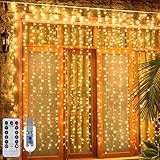 Litehom 300 LED Fairy Curtain Lights with Remote Control (Warm-White-300)