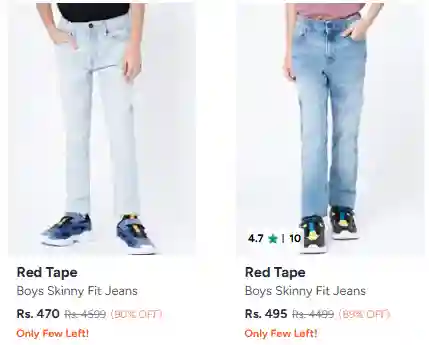 Red Tape Boys Skinny Fit Jeans – Stylish & Comfortable Denim at Great Prices, Starting from ₹470 (Up to 80–90% OFF). Limited stock available, grab yours now!