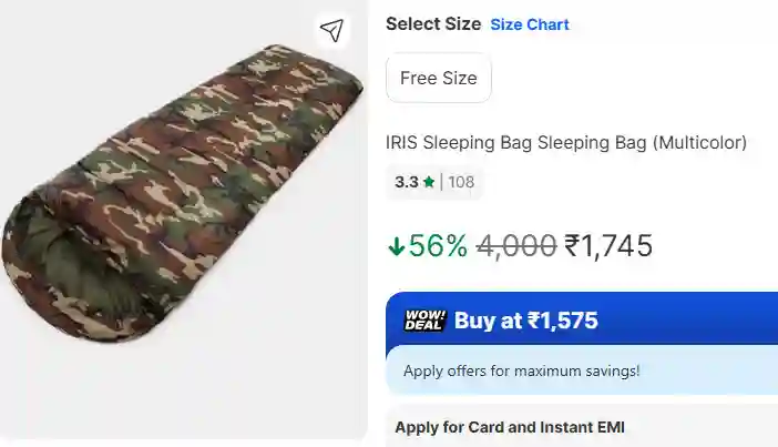 IRIS Army Green Sleeping Bag Envelop Flipkart offer