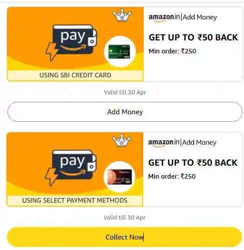 Amazon Add Money Cashback Offer : Add ₹250 and Win Instant Cashback up to ₹50