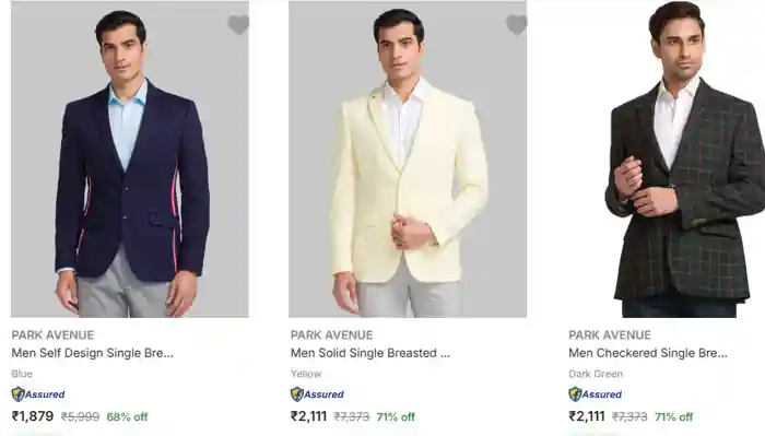 Park Avenue men blazers blue yellow and green checkered styles with discount prices displayed