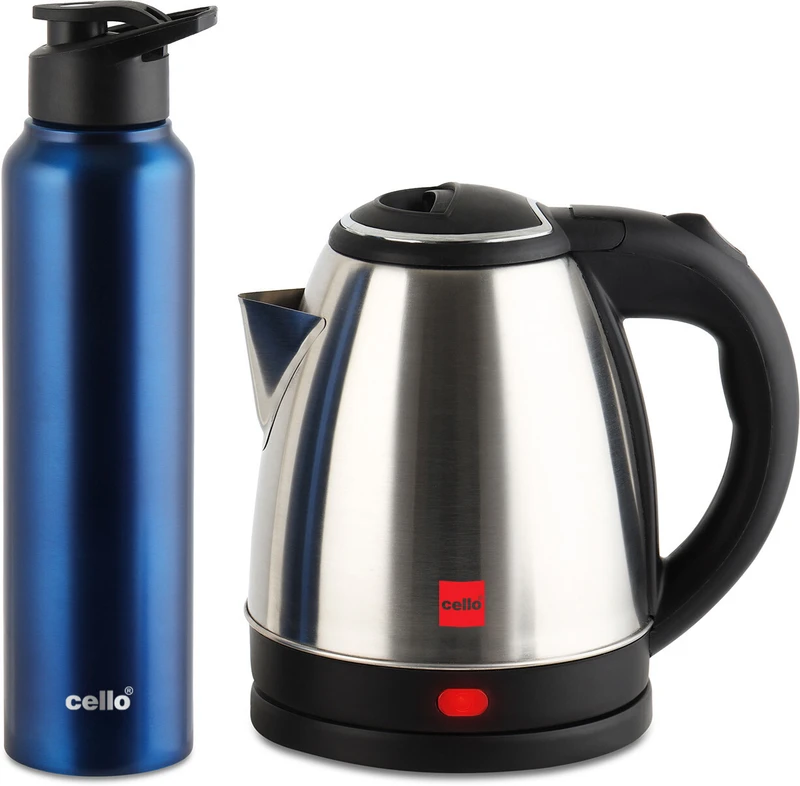cello Electric Kettle 1.5 L + 1000 ML Stainless Steel Water Bottle