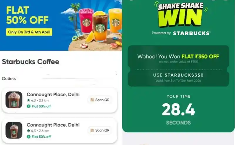 Swiggy Dineout × Starbucks Offer – Flat 50% Off + ₹350 Coupon (April 2026)