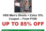 Up to 85% OFF on HRX Men’s Shorts + Extra 15% Coupon – From ₹159!