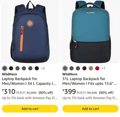 WildHorn 31L Laptop Backpack Deal: Up to 90% Off from ₹310